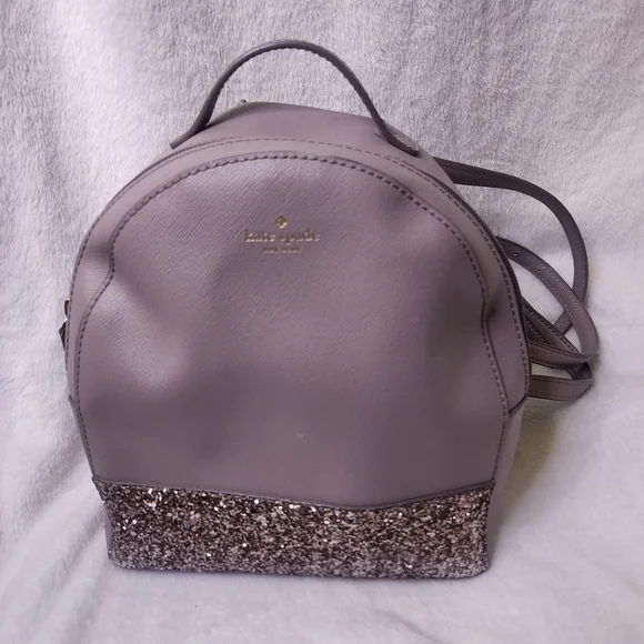 Kate Spade Taupe And Silver Backpack with Glitter Accent - Picture 1 of 8